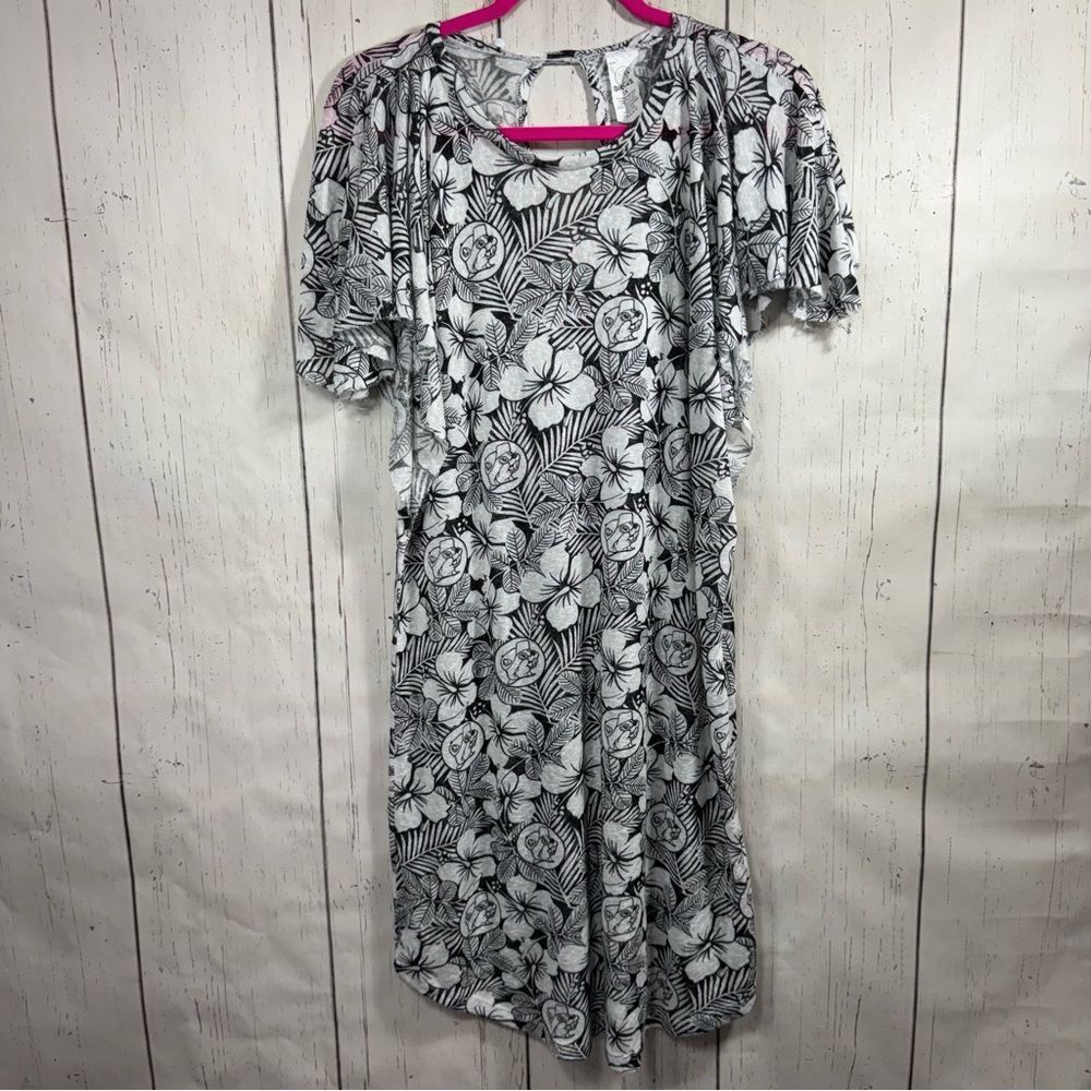 Buc-ee's Womens Swim Cover Up Grey White Floral Lightweight Graphic Logo